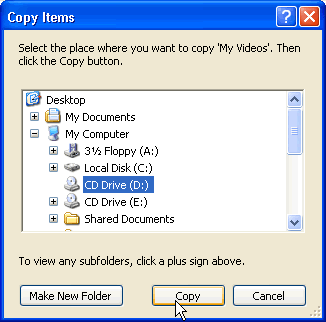 Copy Items dialog box