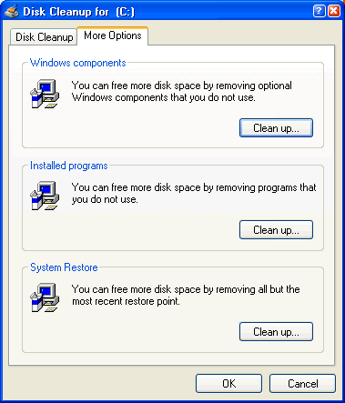Disk Cleanup's More Options tab