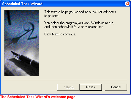 Scheduled Task Wizard's welcome page