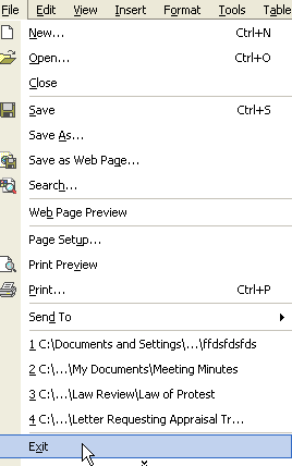 Exiting a program using the File menu