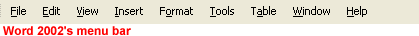 Word 2002's menu bar
