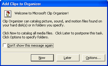 Add clips to Organizer dialog box