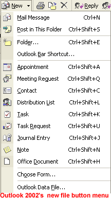 Outlook 2002's new file button menu