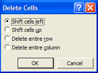 Delete Cells Dialog Box