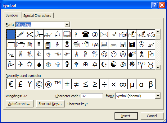 Symbols Dialog Box