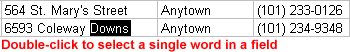 Double-click to select a single word in a field