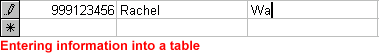 Entering information into a table