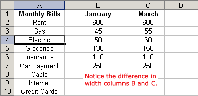 Drag Column To Enlarge It