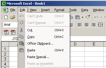 The Excel XP Edit Menu