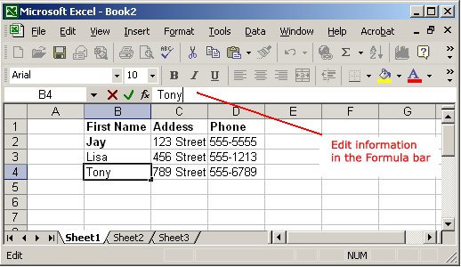 Edit Information in the Formula Bar