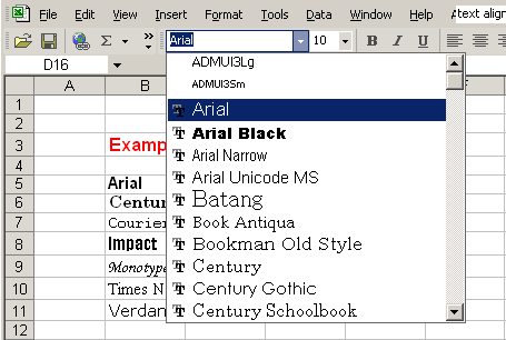 arial font box