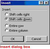 excel shift cells down right