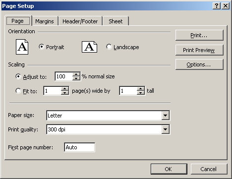 Page Tab on the Page Setup Dialog Box