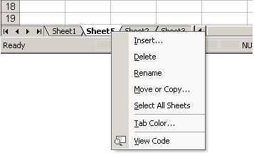 Shortcut Menu for Sheet Operations