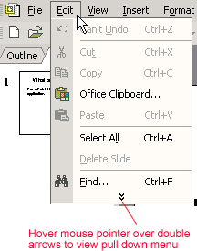 Edit menu with drop-down arrows