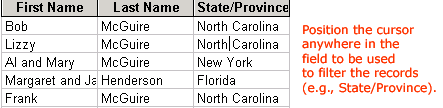 Select Field to be Used in Filter