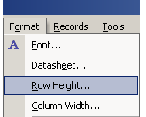 Format and Row Heigh Menu Selections
