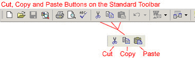Cut, Copy and Paste Buttons on the Toolbar