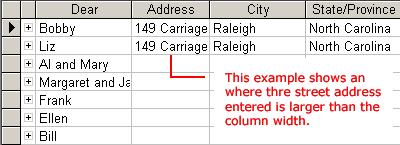 An Example Showing Where the Street Address is Larger than the Column Width