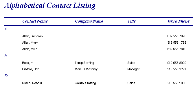 Alphabetical Contact Listing Report