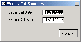 Define Date Range for Weekly Call Summary Report