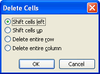 Delete Cells Dialog Box