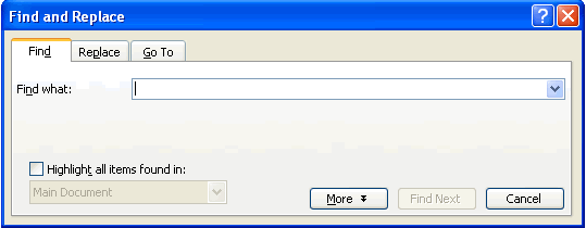 Find and Replace Dialog Box