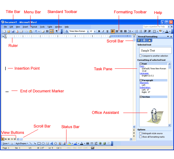 Word 2003: Identifying Parts of the Word Window