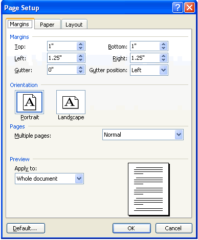 Word 2003: Margins