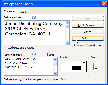 Word 2003: Printing Envelopes