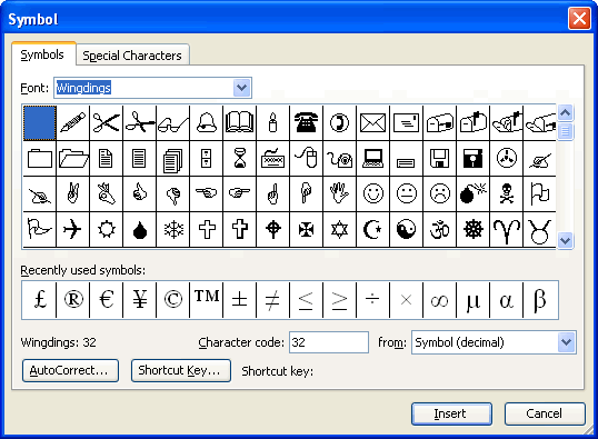 fax symbol in word