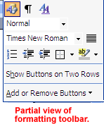 Partial view of Word 2003's Formatting toolbar