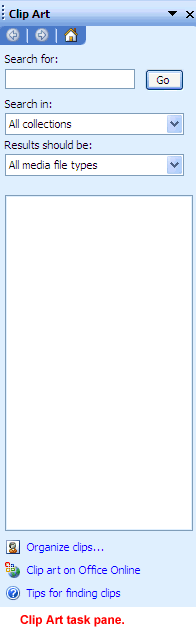 Insert Clip Art task pane