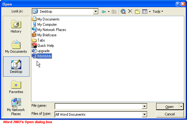 Word 2003's Open dialog box