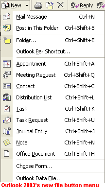 Outlook 2003's new file button menu