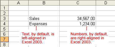 Default Alignment for Text and Numbers