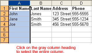 Select All Cells in a Column