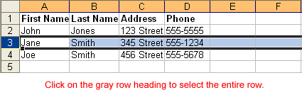 Select All Cells in a Row