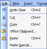 The Excel 2003 Edit Menu