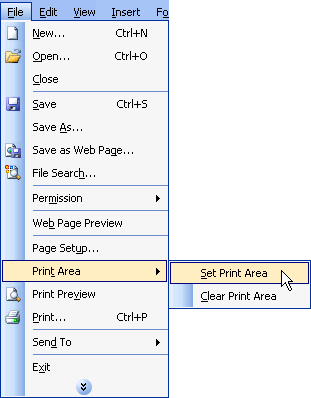 File and Print Area Menu Selections