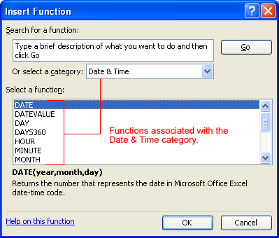 function microsoft excel 2007