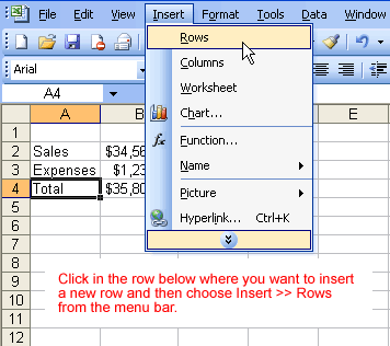 insert rows in excel