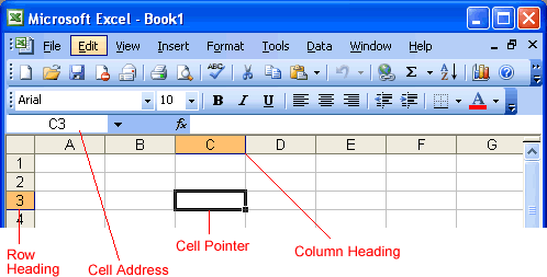 Excel 2003: Identifying Basic Parts of the Excel Window