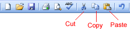 Cut, Copy and Paste Buttons on the Toolbar