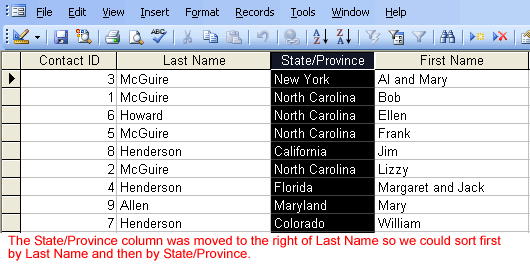 Column To Be Included in Sort Moved to New Position