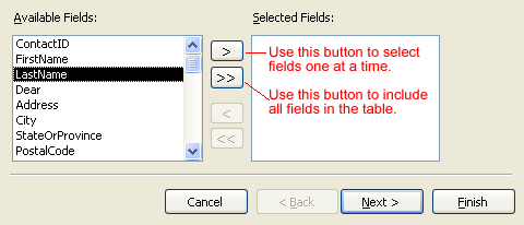 Select Fields To Be Used In The Query