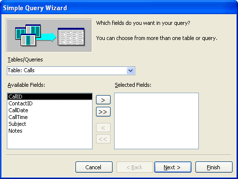 Simple Query Wizard Dialog Box