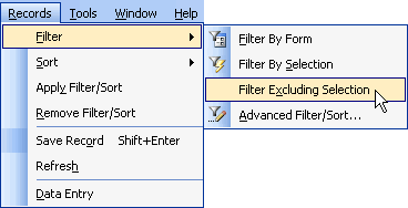 Filter Excluding Selection option under the Reports Menu
