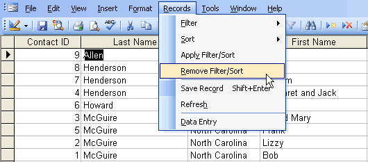Remove Filter/Sort option on Records Menu