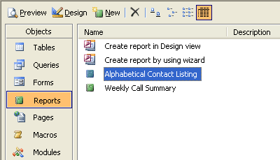 Select Report Under the Reports Object